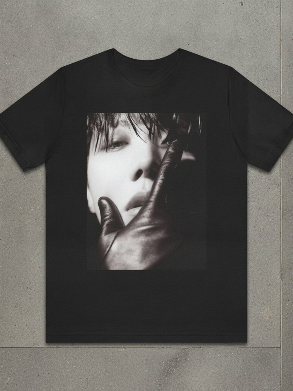 K-Pop Artist Black White Photoshoot Glove Editorial Black T-Shirt